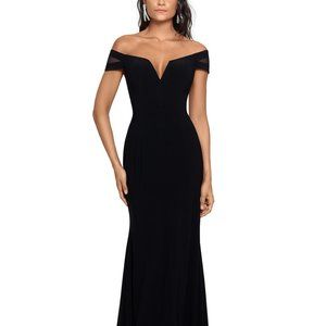 XSCAPE Off-The-Shoulder Illusion-Sleeve Gown Black